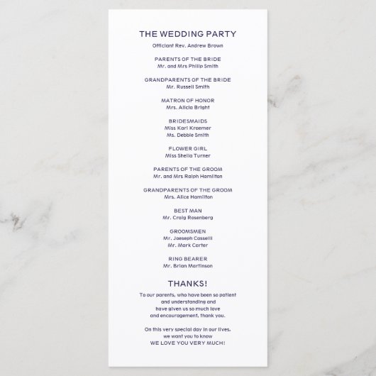 結婚式プログラム おしゃれ ネイビーブルー プログラム (裏面)