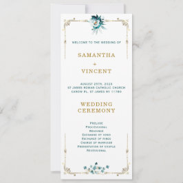 結婚式プログラム ティールとゴールド テンプレート