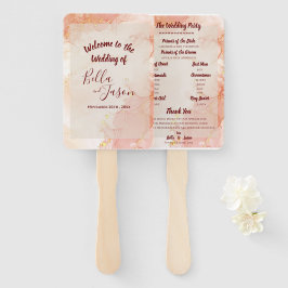 結婚式プログラム ピーチ ゴールド オレンジ マーブル パーティー ハンドファン