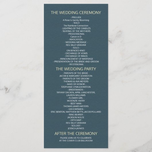 結婚式プログラム 青色 ゴールド箔 円 ブラシストローク プログラム (裏面)