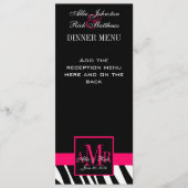 結婚式メニューはシマウマのピンクのモノグラムを梳きます メニュー (正面)