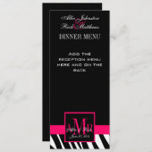 結婚式メニューはシマウマのピンクのモノグラムを梳きます メニュー (正面/裏面)