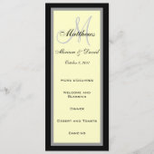 結婚式メニューはモノグラムのクリーム色の黒を梳きます メニュー (正面)