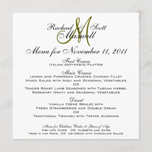 結婚式メニューはモノグラムの正方形を梳きます メニュー (裏面)