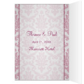 結婚式メニューカード-ダマスク織の暗いピンク (内側 (左))