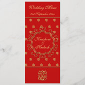 結婚式メニューテンプレートのインディアンの刺激を受けたな赤及び金ゴールド メニュー (正面)