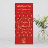 結婚式メニューテンプレートのインディアンの刺激を受けたな赤及び金ゴールド メニュー (スタンド正面)