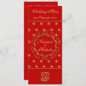 結婚式メニューテンプレートのインディアンの刺激を受けたな赤及び金ゴールド メニュー (正面/裏面)