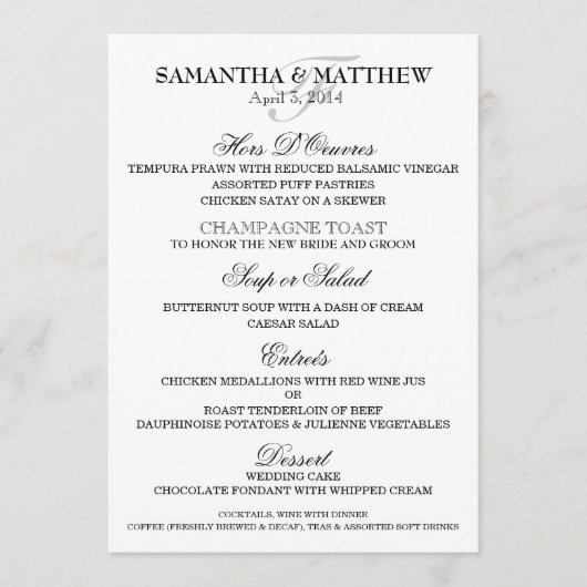 結婚式メニューテンプレートは個人化なります メニュー (正面)