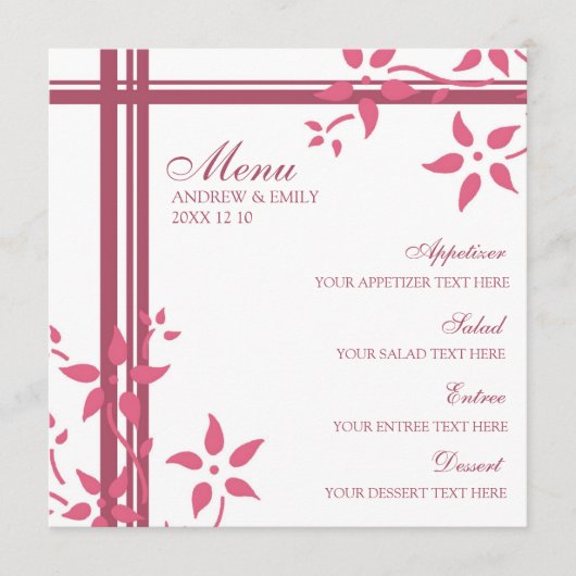 結婚式メニューハニーサックルのピンクの花 メニュー (正面)