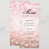 結婚式メニューバラの赤面のピンクのグリッターライト メニュー (正面/裏面)