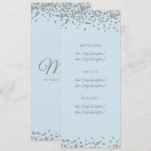 結婚式メニュー銀のフェイクなグリッターの紙吹雪の淡青色 メニュー (正面/裏面)