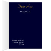 結婚式メニュー青および金ゴールドのブロケードカード (内側 (右))