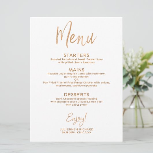 結婚式メニュー|文字を入れられるスタイリッシュな金ゴールドのバラ 招待状 (スタンド正面)