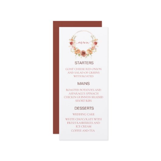 結婚式メニュー 花の付いたオレンジ色の かぼちゃ 秋のクラフト紙 メニュー (正面/裏面インサイチュ)