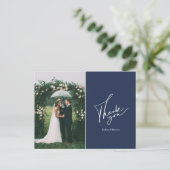結婚式モダンの写真ありがとう |ネイビーブルー ポストカード (スタンド正面)