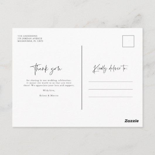 結婚式モダンの写真ありがとう |バラ ポストカード (裏面)