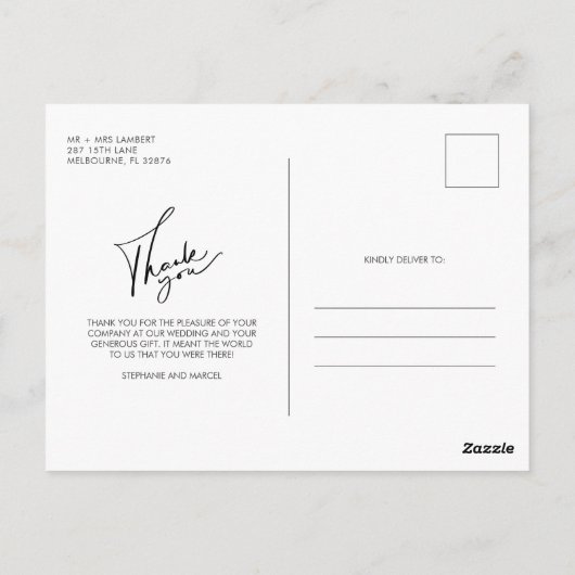 結婚式モダンの日の写真をスクリプトで撮ってくれてありがとう ポストカード (裏面)