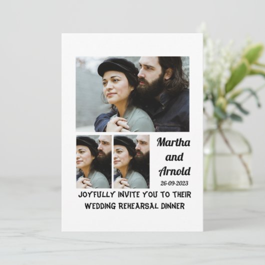 結婚式リハーサルディナー カスタム3枚 フォトコラージュ 招待状 (スタンド正面)