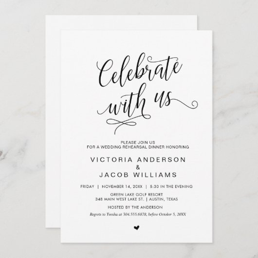 結婚式リハーサルディナー シンプル クラッシーブラック 招待状 (正面/裏面)