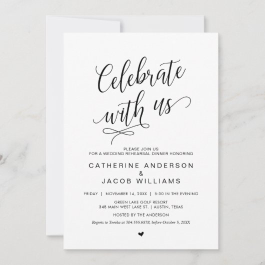 結婚式リハーサルディナー シンプル クラッシーブラック 招待状 (正面)