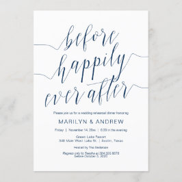 結婚式リハーサルディナー、ネイビーブルー・カリグラフィー 招待状