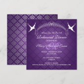 結婚式リハーサルディナー 鳥のモノグラム パープル 招待状 (正面/裏面)