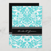 結婚式レセプションのみアクアブラックダマスク 招待状 (正面/裏面)