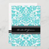 結婚式レセプションのみアクアブラックダマスク 招待状 (正面/裏面)