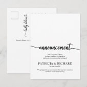 結婚式中止のお知らせ エレガントなカリグラフィー ポストカード (正面/裏面)