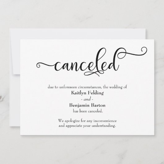 結婚式中止のカリグラフィー発表カード 招待状 (正面)