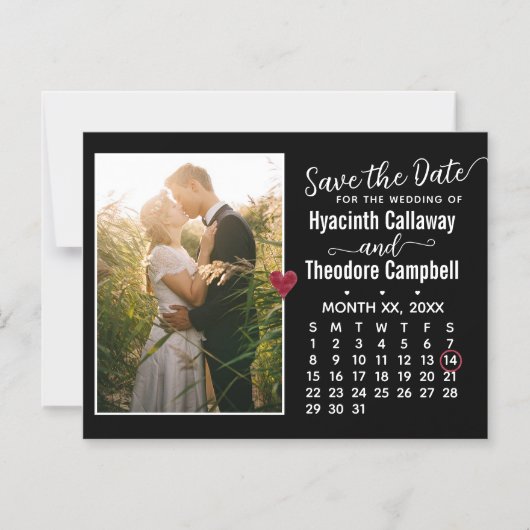 結婚式任意の月の日付を保存カレンダー+写真 マグネット招待状 (正面)