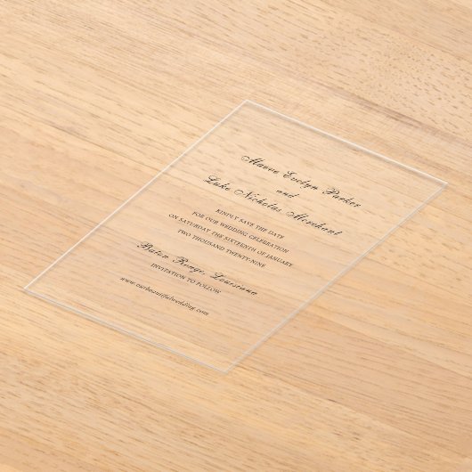 結婚式伝統的の日付の保存 アクリル招待状 (レイダウン)