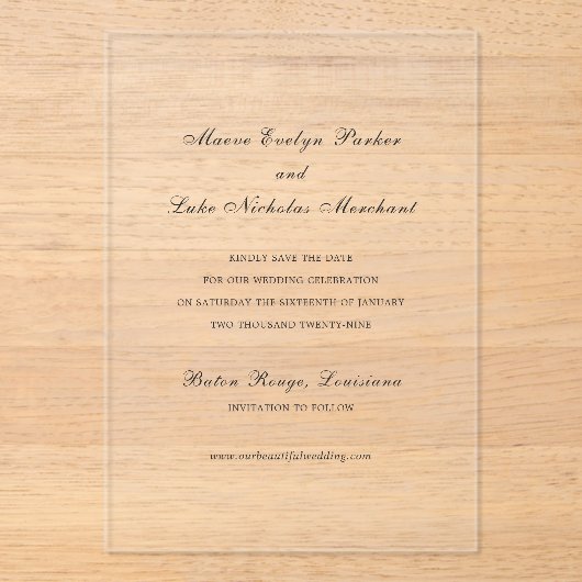 結婚式伝統的の日付の保存 アクリル招待状 (正面)