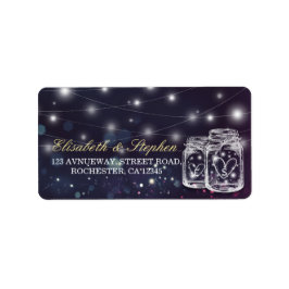 結婚式住所表示 おしゃれなメイソンジャー パープルストリングライト ラベル