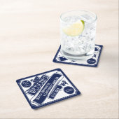 結婚式保存日付のヴィンテージクラシック白/青 スクエアペーパーコースター (インサイチュ)