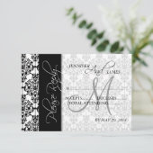 結婚式出欠カード ブラック ダマスク5 モノグラム 出欠カード (スタンド正面)