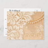 結婚式出欠カード ラ lace とパール インビテーションポストカード (正面/裏面)