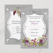 結婚式出欠カード | 梅、FAUX シルバーフォイル フラワーデザイン 招待状 (正面/裏面)