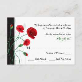 結婚式出欠カード | 赤いケシ | 黒、緑 出欠カード