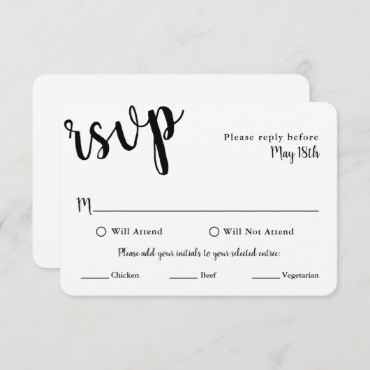 結婚式出欠カード（食事の選択肢付き） 出欠カード (正面/裏面)