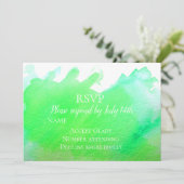 結婚式出欠確認のグリーン モダン ウォーターカラー出欠確認 招待状 (スタンド正面)