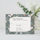 結婚式出欠確認の連絡のための蝶と野の花 出欠カード (スタンド正面)