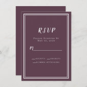 結婚式出欠確認カード カシス パープル シンプル おしゃれ ミニマル (正面/裏面)