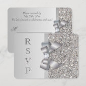 結婚式出欠確認カード シルバー シークイン リボン 出欠カード (正面/裏面)