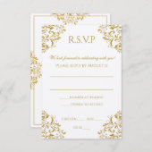 結婚式出欠確認ポストカード - ナディーン(ゴールド)/ エクリュ 出欠カード (正面/裏面)