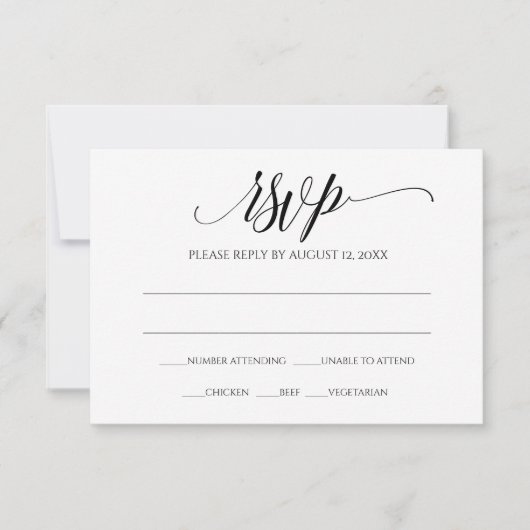 結婚式出欠確認返信カード | ラグジュアリーなカリグラフィー（ブラック） 招待状 (正面)