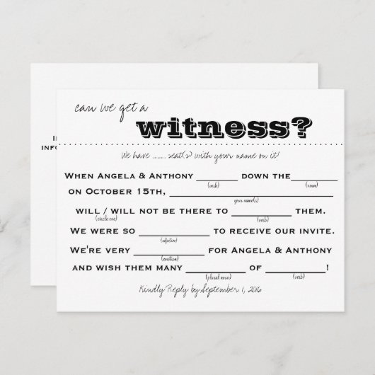 結婚式出欠確認（記入式） 招待状 (正面/裏面)