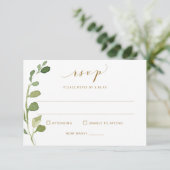 結婚式出欠返信カード（食事と曲の選択） ユーカリ 出欠カード (スタンド正面)