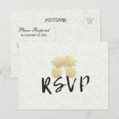 結婚式出欠返信 ヴィンテージ ゴールド パイナップル カップル インビテーションポストカード (正面/裏面)
